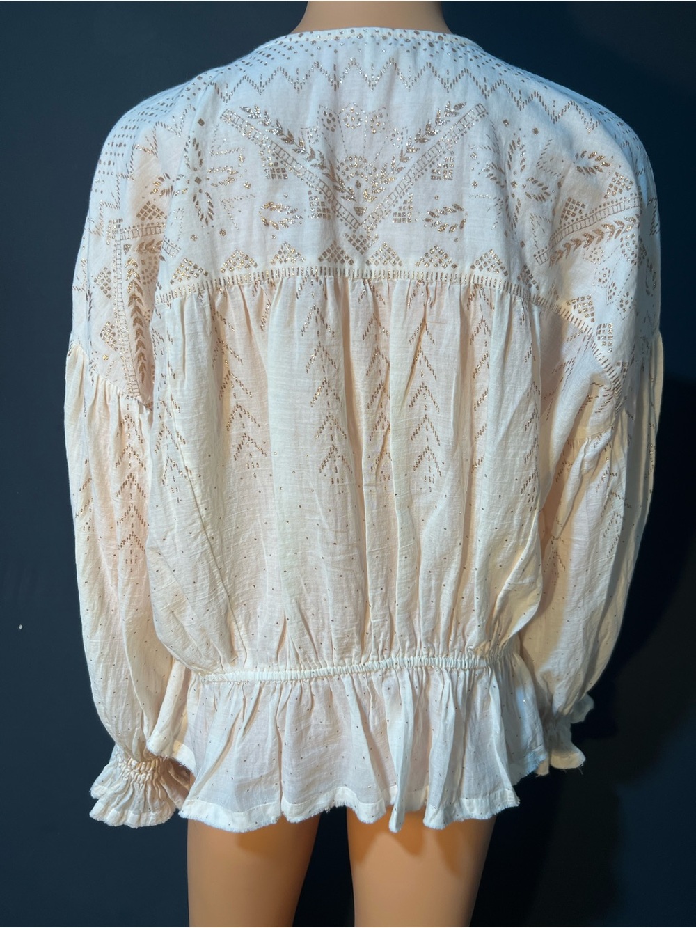 Free People Cream Lace Yoke Peplum Wrap Blouse - Picture 5 of 9